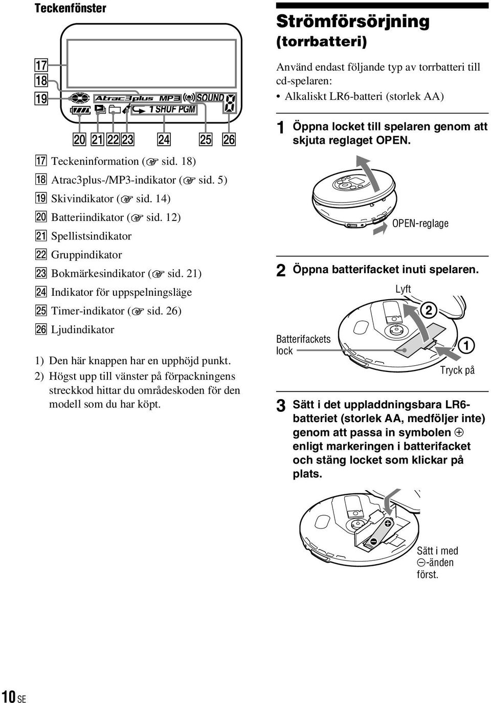 21) Indikator för uppspelningsläge Timer-indikator ( sid. 26) Ljudindikator 1) Den här knappen har en upphöjd punkt.