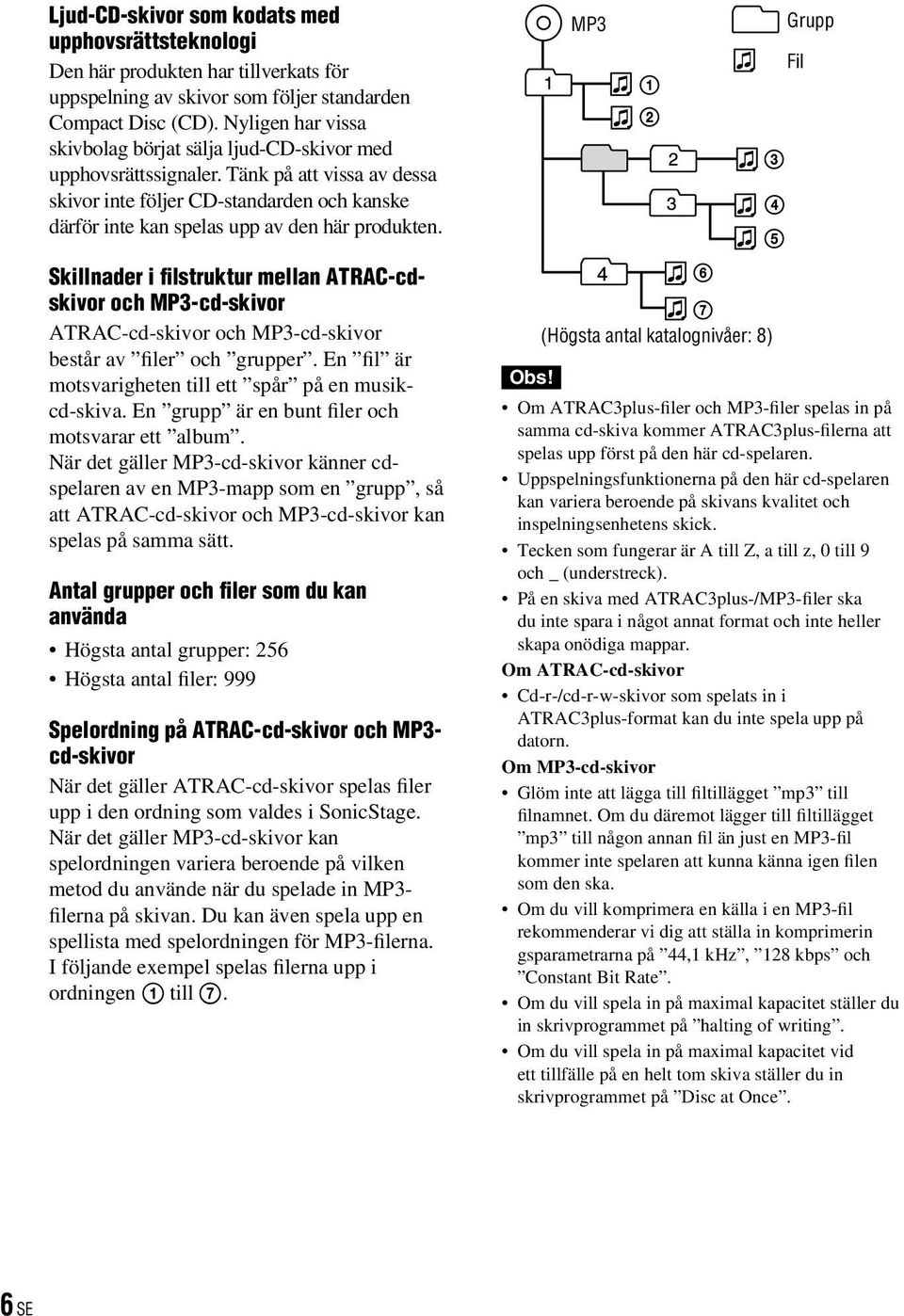 Tänk på att vissa av dessa skivor inte följer CD-standarden och kanske därför inte kan spelas upp av den här produkten.