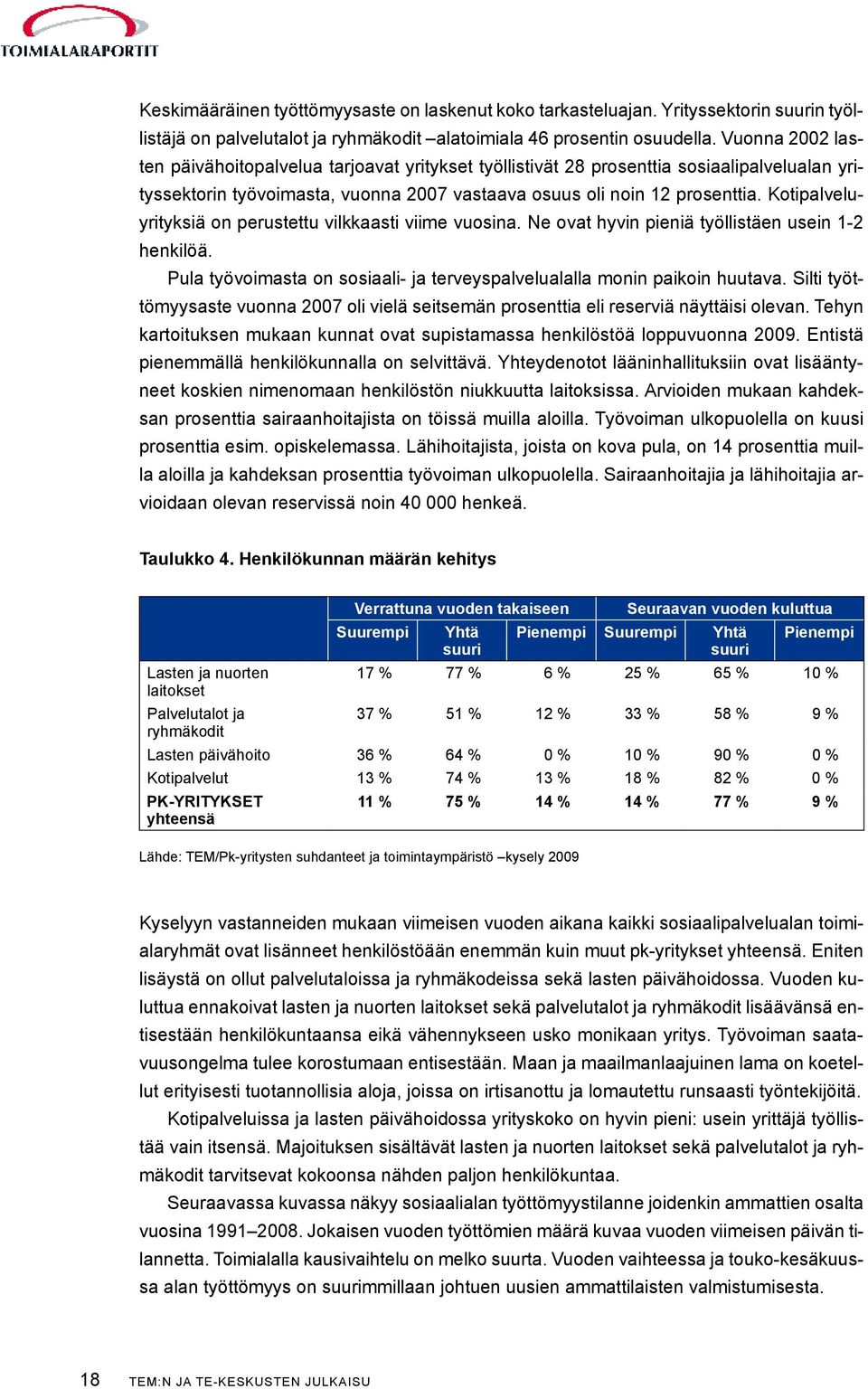 Kotipalveluyrityksiä on perustettu vilkkaasti viime vuosina. Ne ovat hyvin pieniä työllistäen usein 1-2 henkilöä. Pula työvoimasta on sosiaali- ja terveyspalvelualalla monin paikoin huutava.