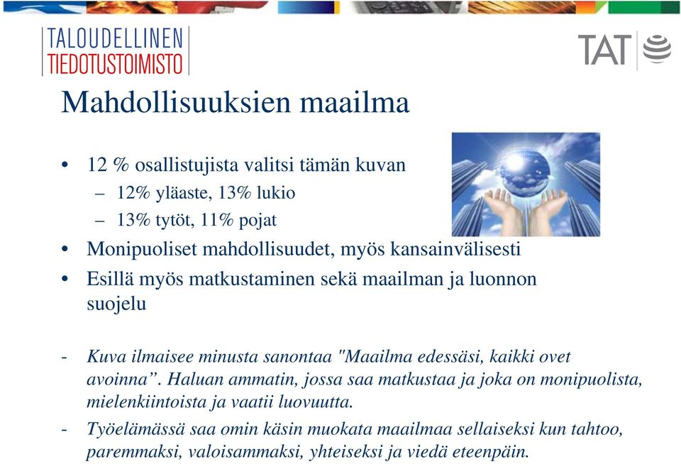 "Maailma edessäsi, kaikki ovet avoinna.