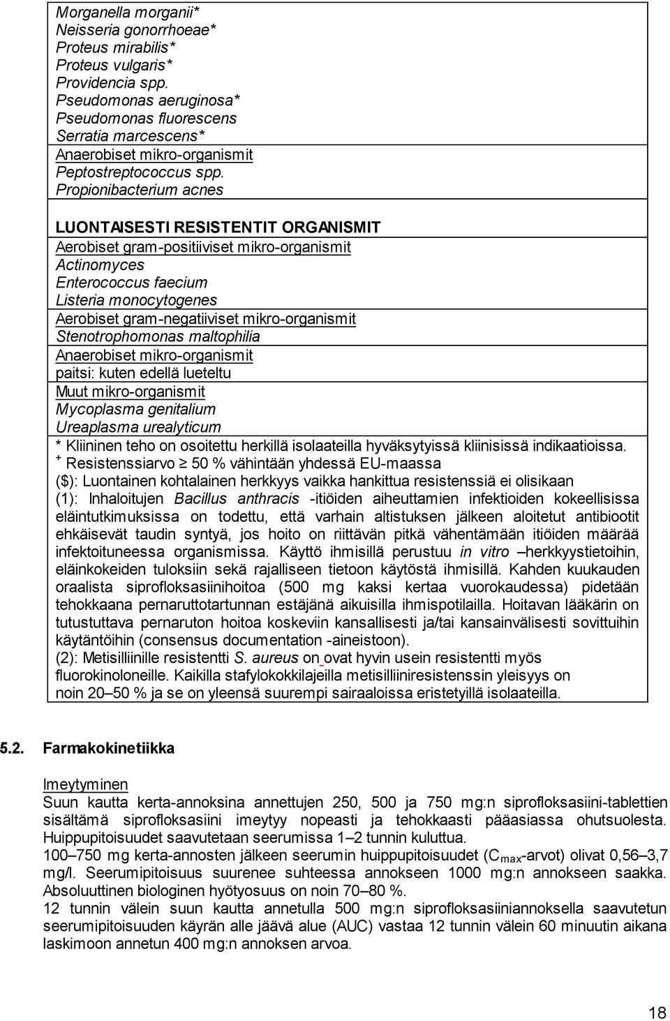 Propionibacterium acnes LUONTAISESTI RESISTENTIT ORGANISMIT Aerobiset gram-positiiviset mikro-organismit Actinomyces Enterococcus faecium Listeria monocytogenes Aerobiset gram-negatiiviset