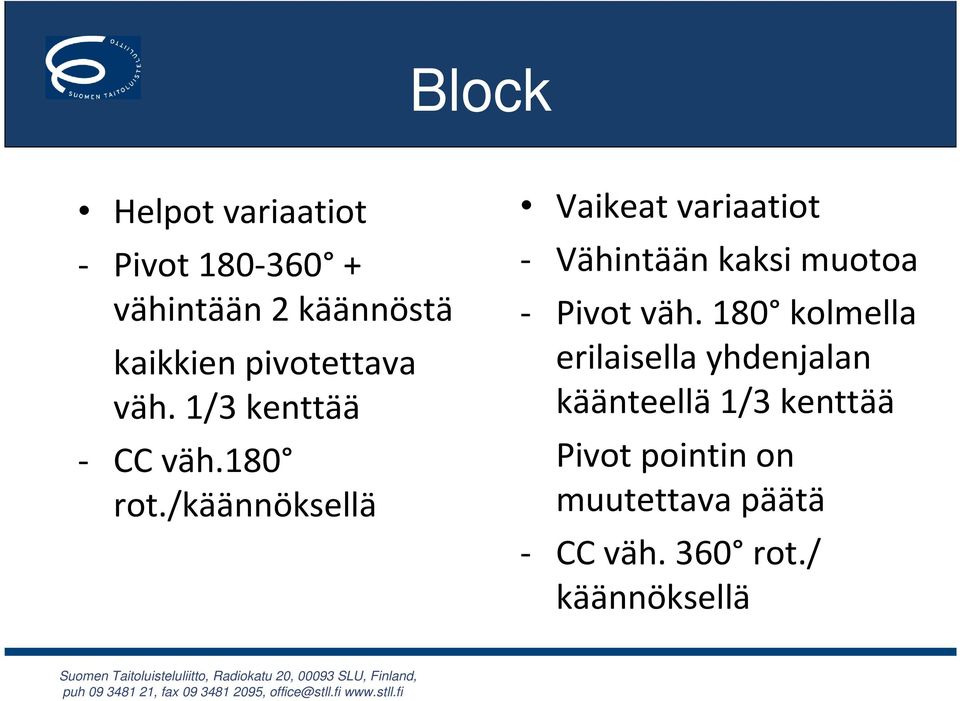 /käännöksellä Vaikeat variaatiot - Vähintään kaksi muotoa - Pivot väh.