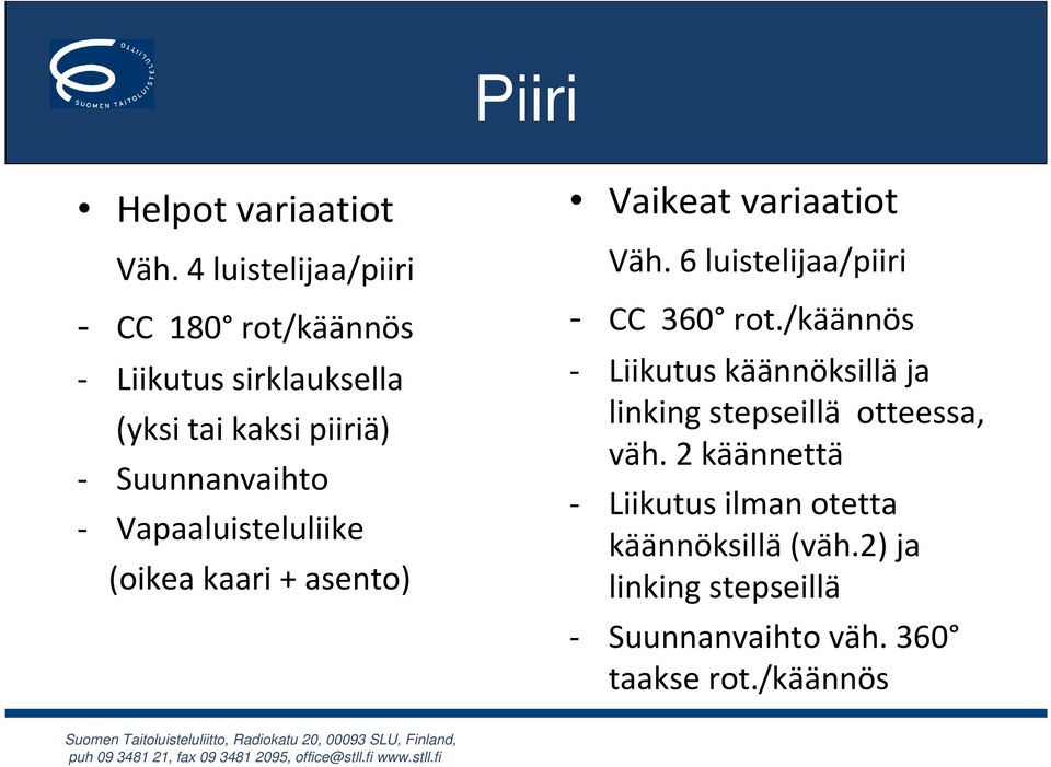 - Vapaaluisteluliike (oikea kaari + asento) Vaikeat variaatiot Väh. 6 luistelijaa/piiri - CC 360 rot.