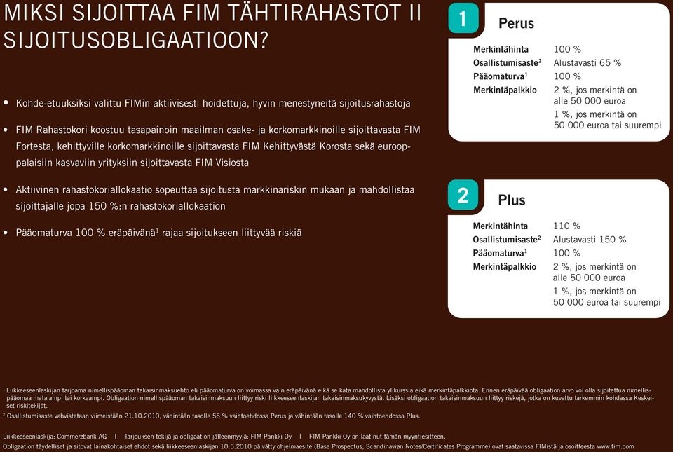 kehittyville korkomarkkinoille sijoittavasta FIM Kehittyvästä Korosta sekä eurooppalaisiin kasvaviin yrityksiin sijoittavasta FIM Visiosta Aktiivinen rahastokoriallokaatio sopeuttaa sijoitusta