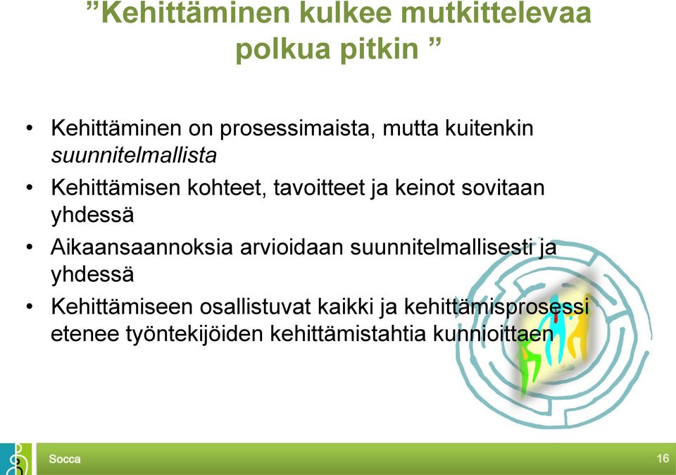 yhdessä Aikaansaannoksia arvioidaan suunnitelmallisesti ja yhdessä Kehittämiseen
