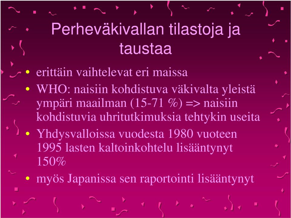 kohdistuvia uhritutkimuksia tehtykin useita Yhdysvalloissa vuodesta 1980