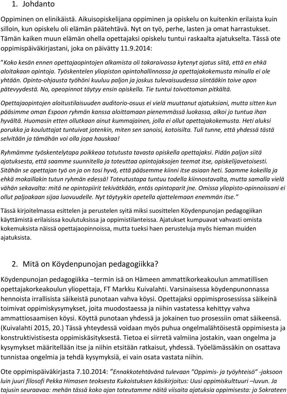 2014: Koko kesän ennen opettajaopintojen alkamista oli takaraivossa kytenyt ajatus siitä, että en ehkä aloitakaan opintoja.