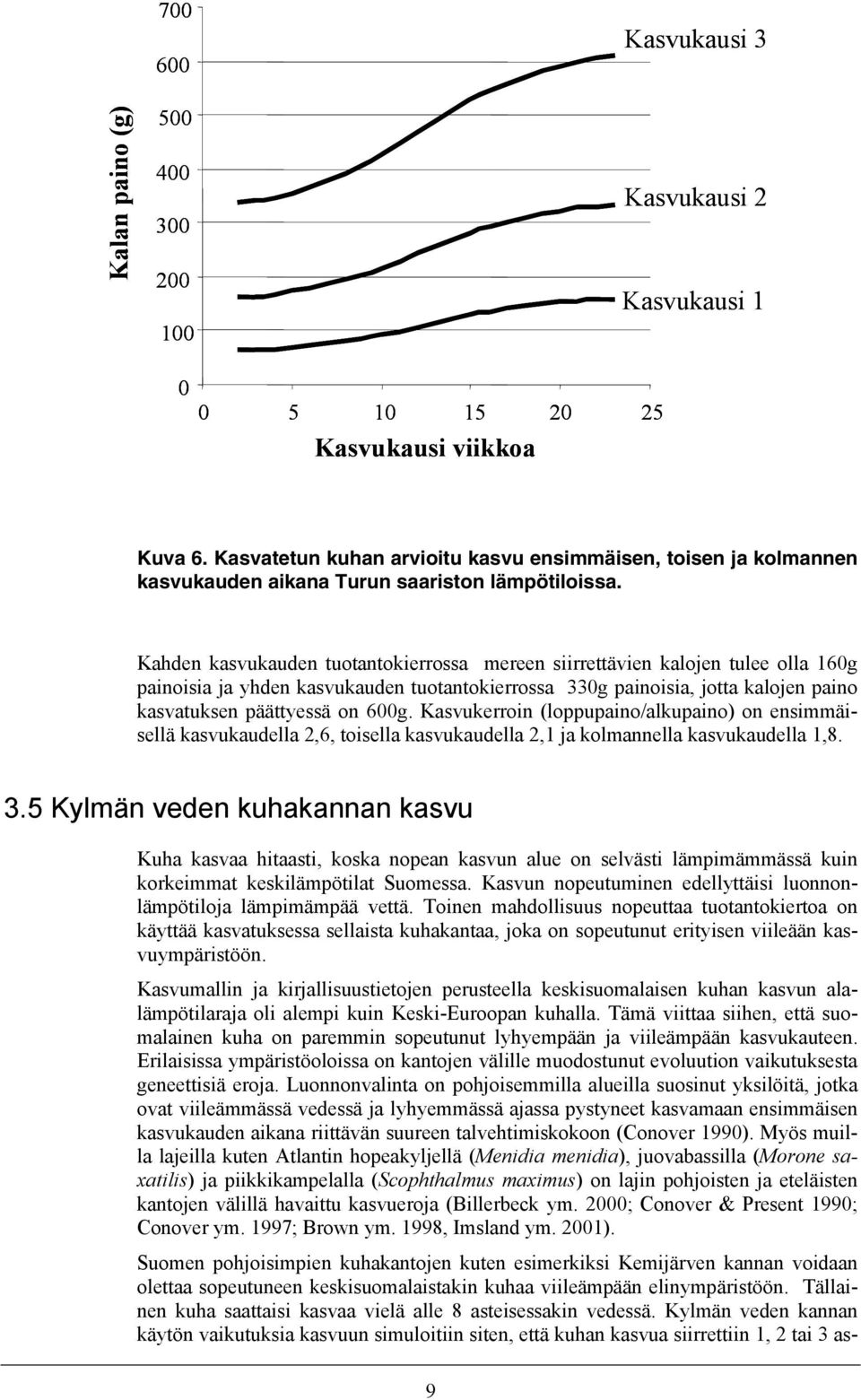 Kahden kasvukauden tuotantokierrossa mereen siirrettävien kalojen tulee olla 160g painoisia ja yhden kasvukauden tuotantokierrossa 330g painoisia, jotta kalojen paino kasvatuksen päättyessä on 600g.