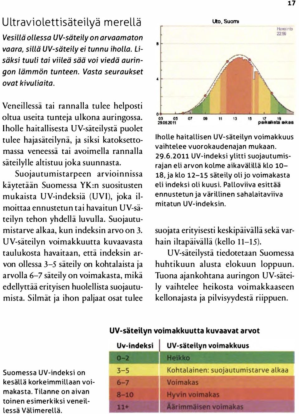 Iholle haitallisesta UV-säteilystä puolet tulee hajasäteilynä, ja siksi katoksettomassa veneessä tai avoimella rannalla säteilylle altistuu joka suunnasta.