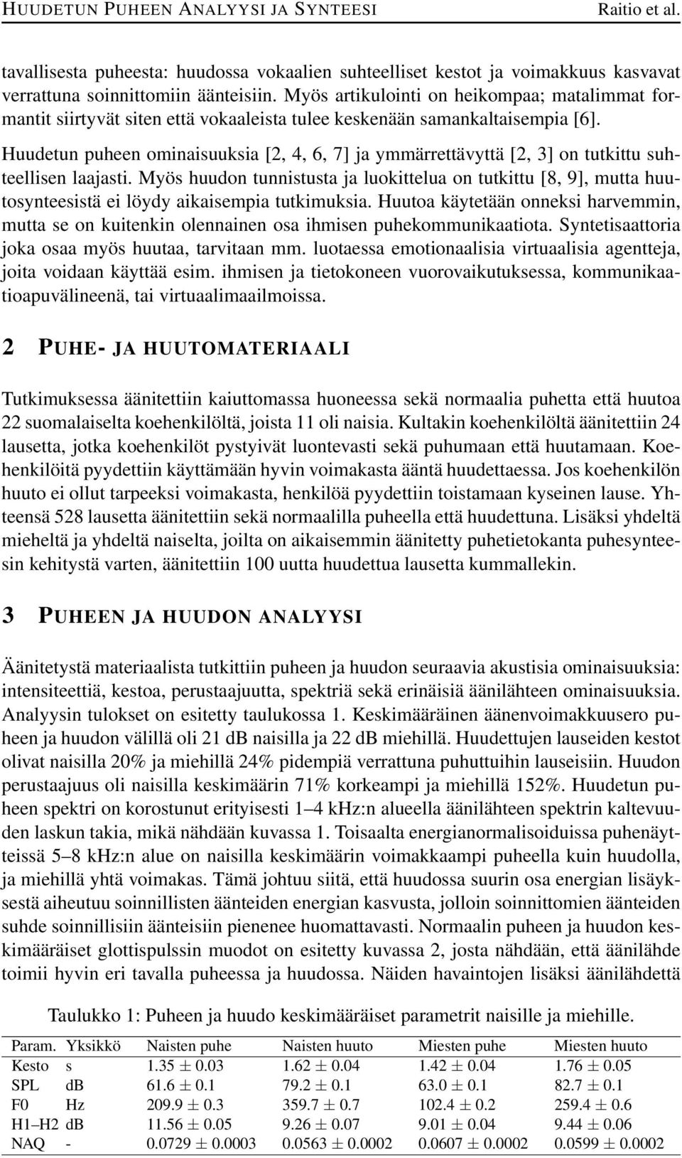 Huudetun puheen ominaisuuksia [2, 4, 6, 7] ja ymmärrettävyttä [2, 3] on tutkittu suhteellisen laajasti.