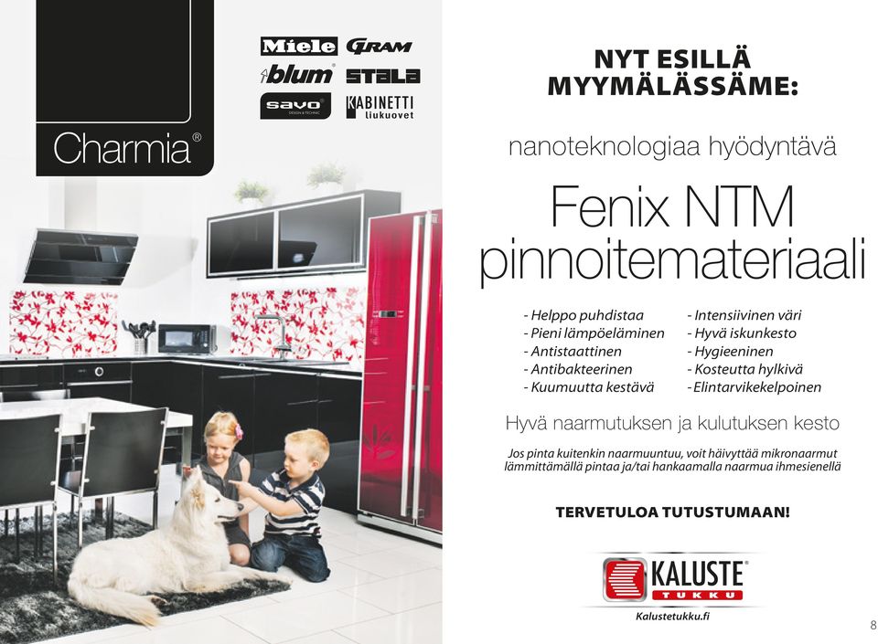 Hygieeninen - Kosteutta hylkivä - Elintarvikekelpoinen Hyvä naarmutuksen ja kulutuksen kesto Jos pinta kuitenkin