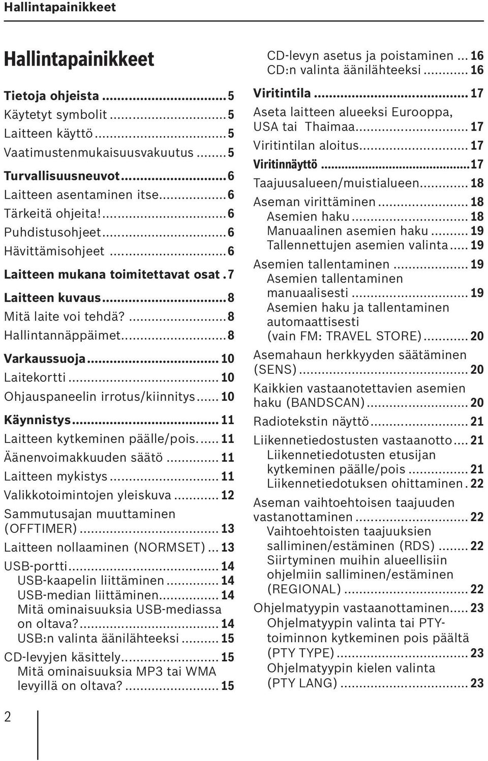 .. 10 Laitekortti... 10 Ohjauspaneelin irrotus/kiinnitys... 10 Käynnistys... 11 Laitteen kytkeminen päälle/pois.... 11 Äänenvoimakkuuden säätö... 11 Laitteen mykistys... 11 Valikkotoimintojen yleiskuva.