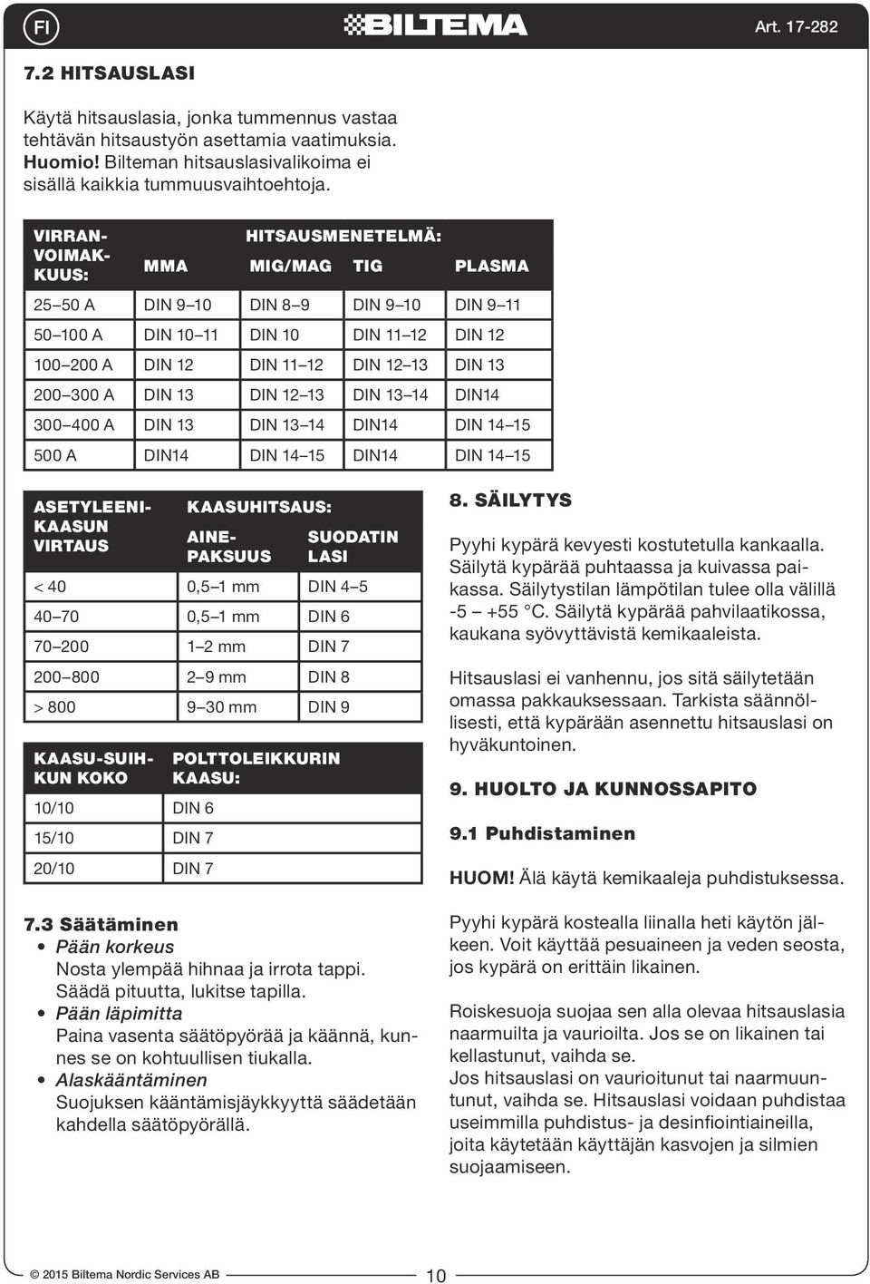 300 A DIN 13 DIN 12 13 DIN 13 14 DIN14 300 400 A DIN 13 DIN 13 14 DIN14 DIN 14 15 500 A DIN14 DIN 14 15 DIN14 DIN 14 15 ASETYLEENI- KAASUN VIRTAUS KAASUHITSAUS: AINE- PAKSUUS SUODATIN LASI < 40 0,5 1