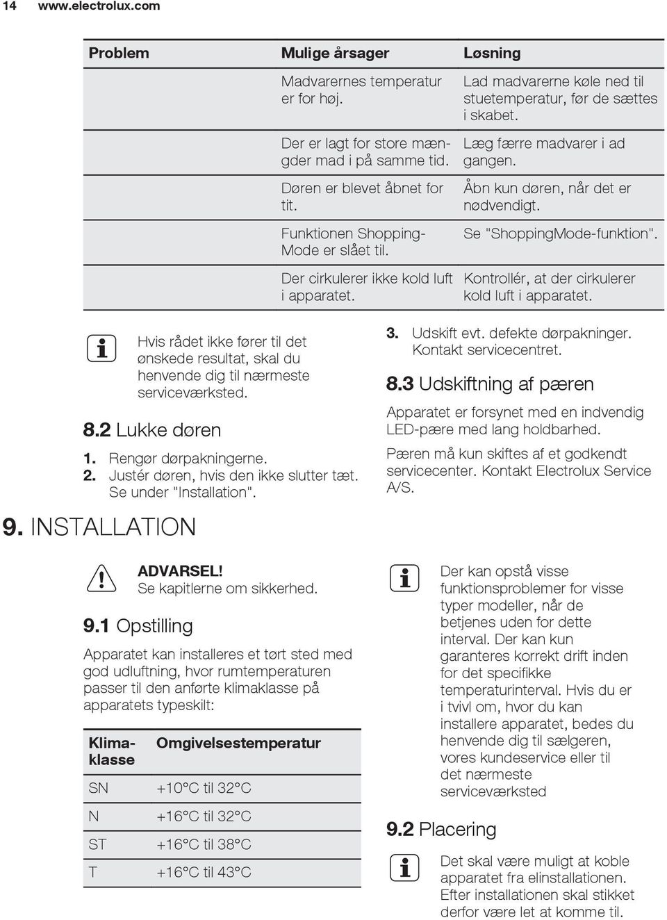 Åbn kun døren, når det er nødvendigt. Se "ShoppingMode-funktion". Kontrollér, at der cirkulerer kold luft i apparatet.