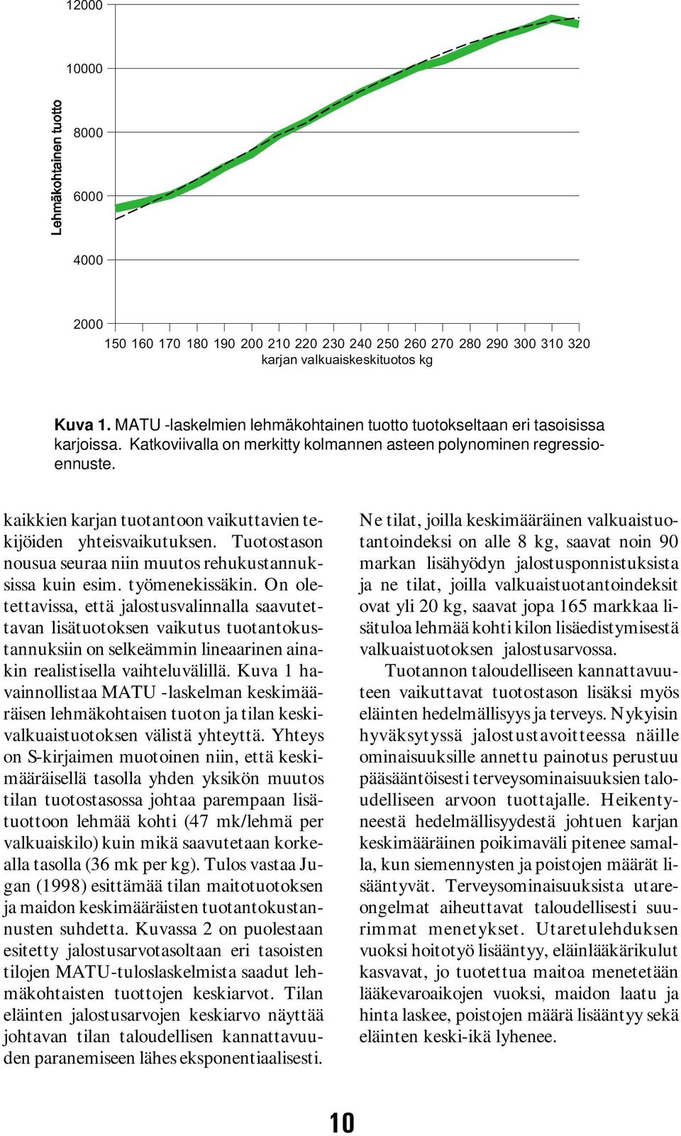 kaikkien karjan tuotantoon vaikuttavien tekijöiden yhteisvaikutuksen. Tuotostason nousua seuraa niin muutos rehukustannuksissa kuin esim. työmenekissäkin.