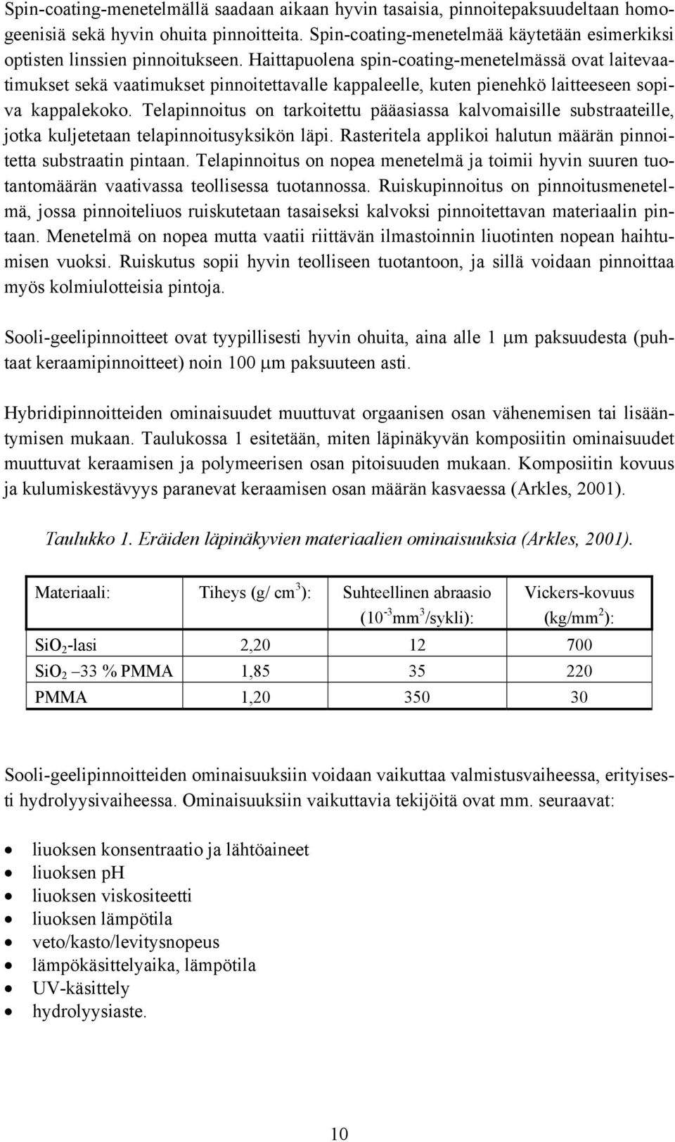 Haittapuolena spin-coating-menetelmässä ovat laitevaatimukset sekä vaatimukset pinnoitettavalle kappaleelle, kuten pienehkö laitteeseen sopiva kappalekoko.