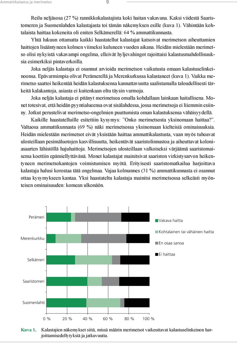 Yhtä lukuun ottamatta kaikki haastatellut kalastajat katsoivat merimetson aiheuttamien haittojen lisääntyneen kolmen viimeksi kuluneen vuoden aikana.