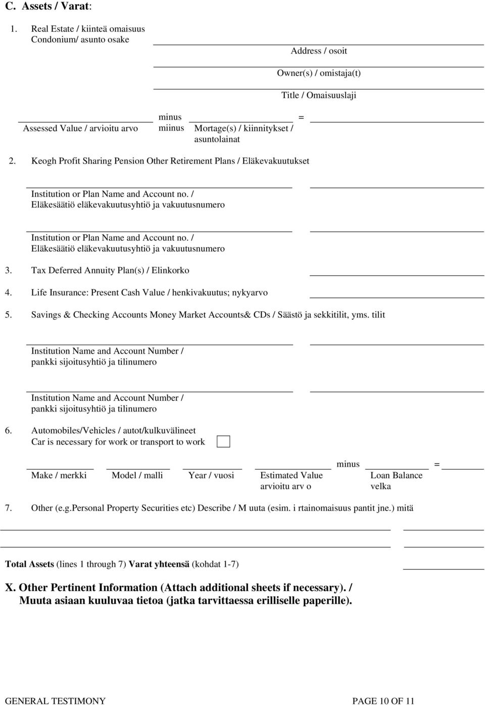 = 2. Keogh Profit Sharing Pension Other Retirement Plans / Eläkevakuutukset Institution or Plan Name and Account no.