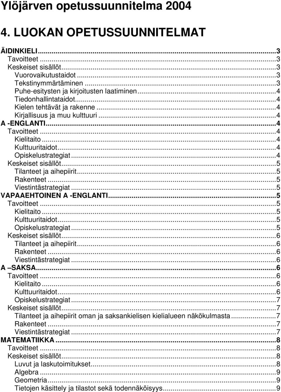 ..5 Tilanteet ja aihepiirit...5 Rakenteet...5 Viestintästrategiat...5 VAPAAEHTOINEN A -ENGLANTI...5...5 Kielitaito...5 Kulttuuritaidot...5 Opiskelustrategiat...5 Keskeiset sisällöt.