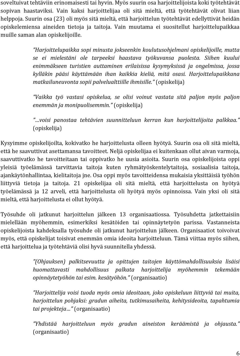 Suurin osa (23) oli myös sitä mieltä, että harjoittelun työtehtävät edellyttivät heidän opiskelemiensa aineiden tietoja ja taitoja.