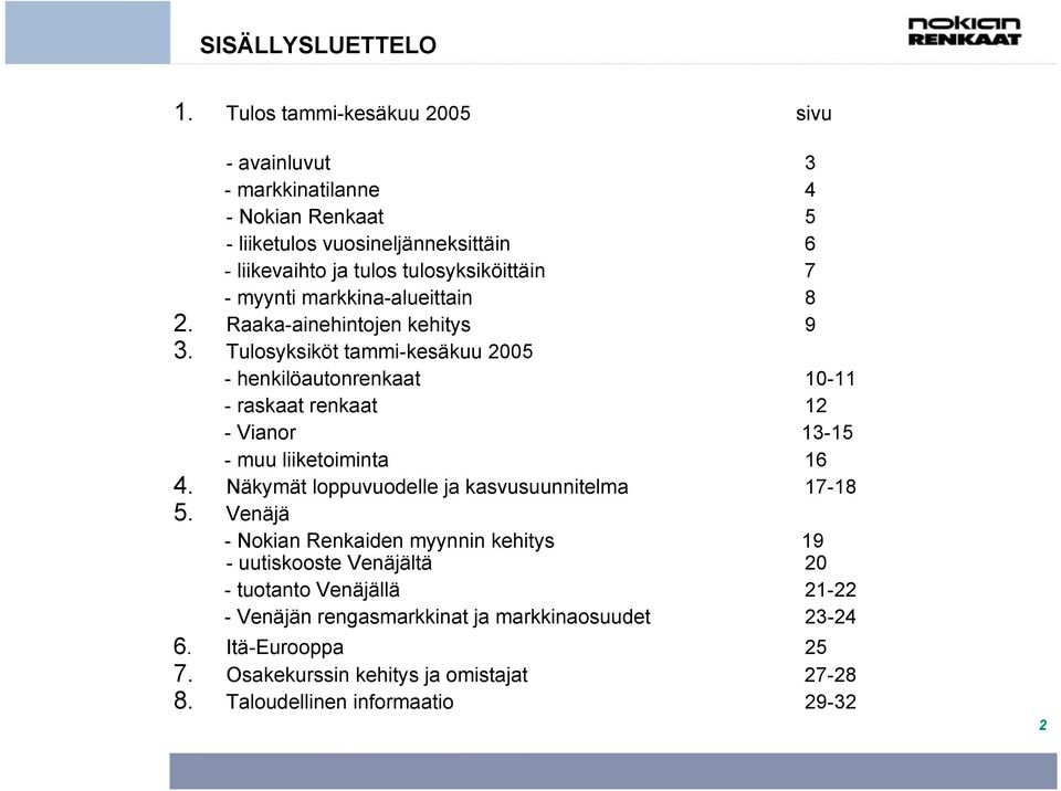 myynti markkina-alueittain 8 2. Raaka-ainehintojen kehitys 9 3.