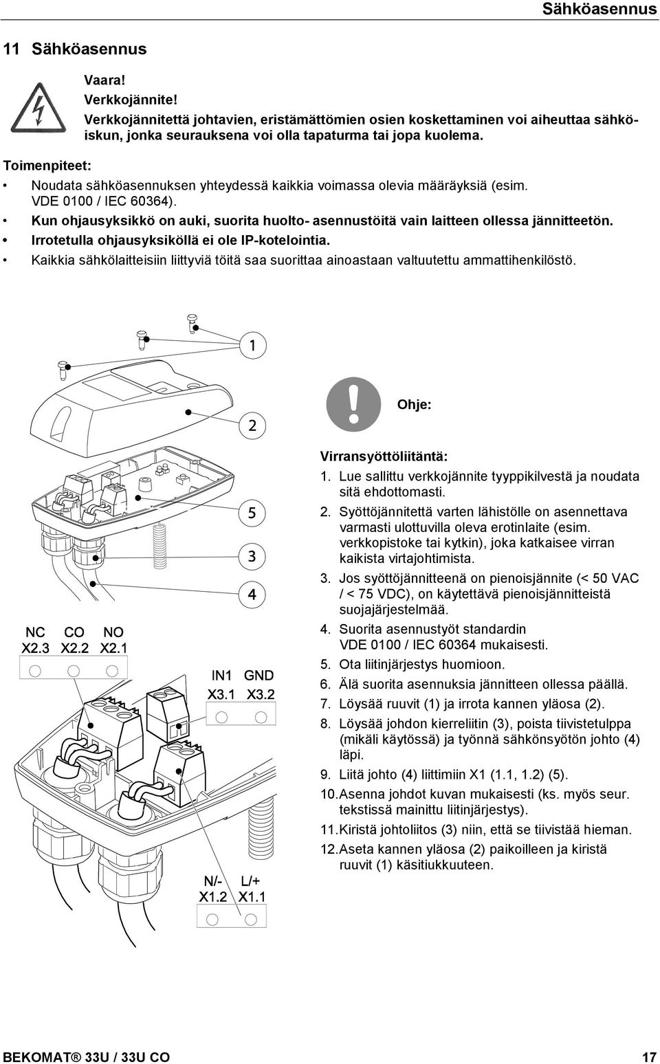 docx @ 38050 @ @ 1 Pos: 56 /Beko Technische Dokumentation/Installation/BEKOMAT/ElektrInstallation Hinweise BM32U/33U allg. @ 4\mod_1357728884079_4442.