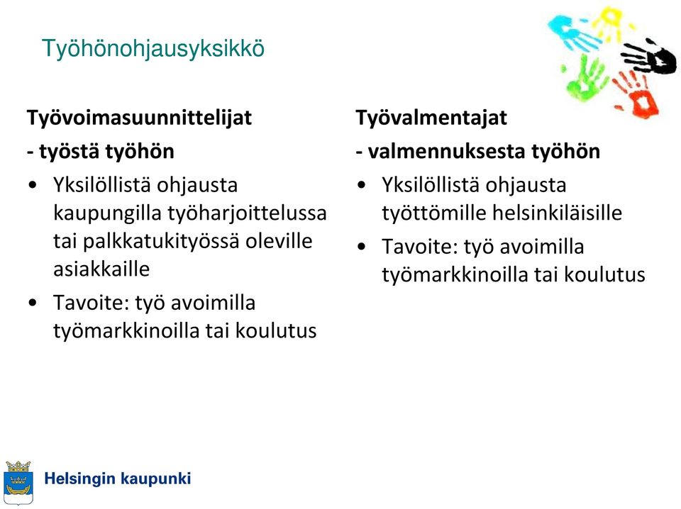 avoimilla työmarkkinoilla tai koulutus Työvalmentajat valmennuksesta työhön