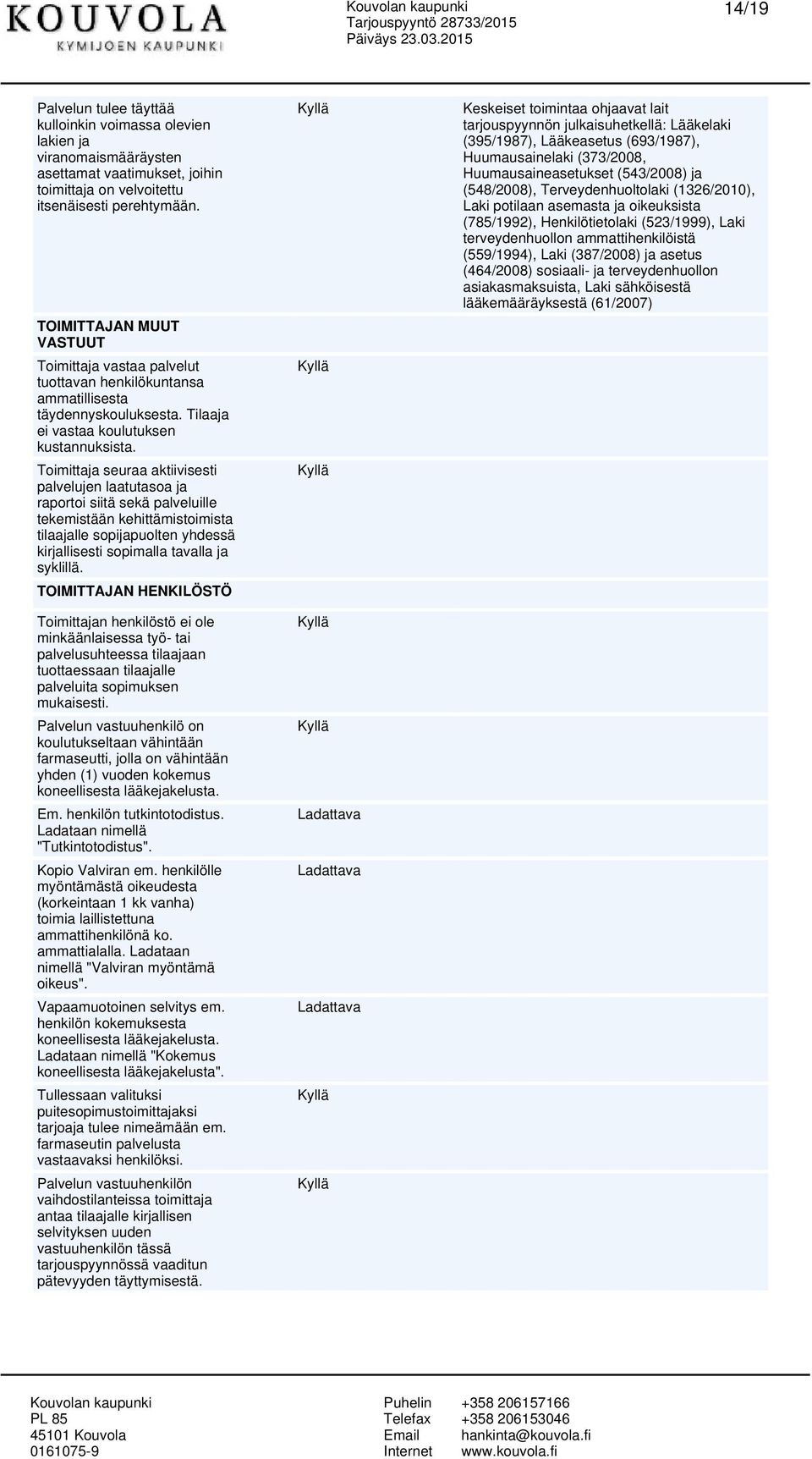 Toimittaja euraa aktiivieti palvelujen laatutaoa ja raportoi iitä ekä palveluille tekemitään kehittämitoimita tilaajalle opijapuolten yhdeä kirjallieti opimalla tavalla ja yklillä.