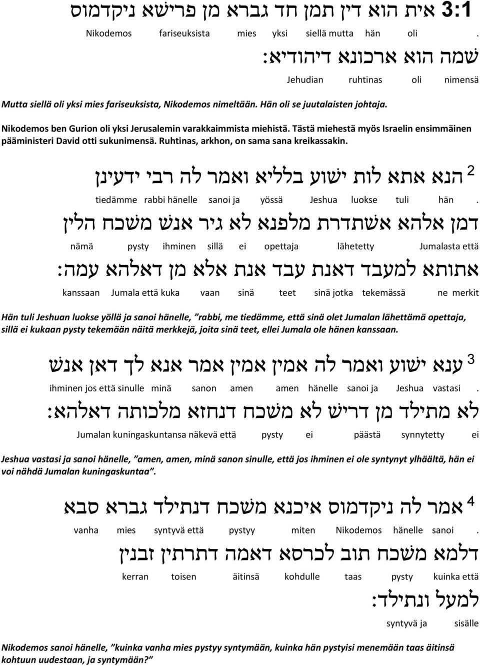 Nikodemos ben Gurion oli yksi Jerusalemin varakkaimmista miehistä. Tästä miehestä myös Israelin ensimmäinen pääministeri David otti sukunimensä. Ruhtinas, arkhon, on sama sana kreikassakin.