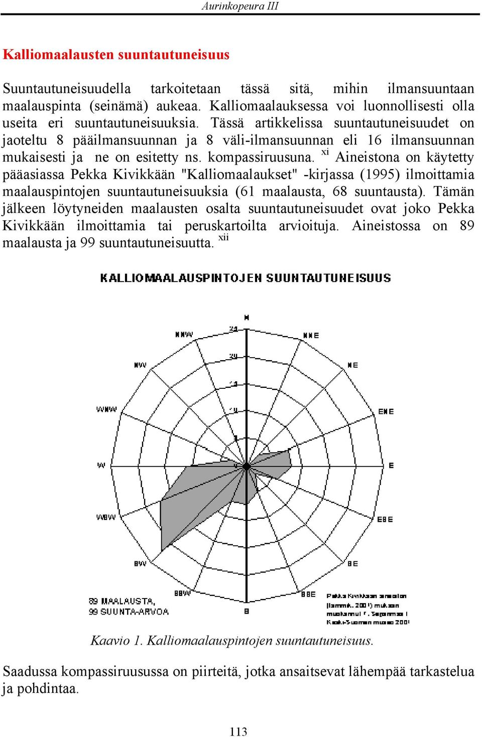 Tässä artikkelissa suuntautuneisuudet on jaoteltu 8 pääilmansuunnan ja 8 väli-ilmansuunnan eli 16 ilmansuunnan mukaisesti ja ne on esitetty ns. kompassiruusuna.