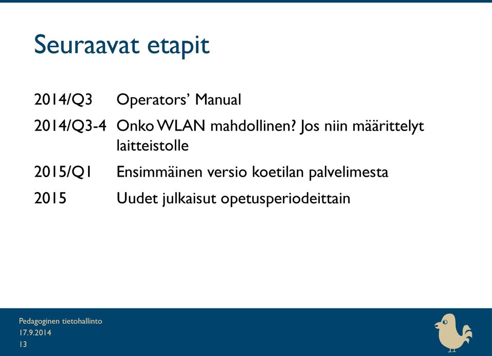 Jos niin määrittelyt laitteistolle 2015/Q1