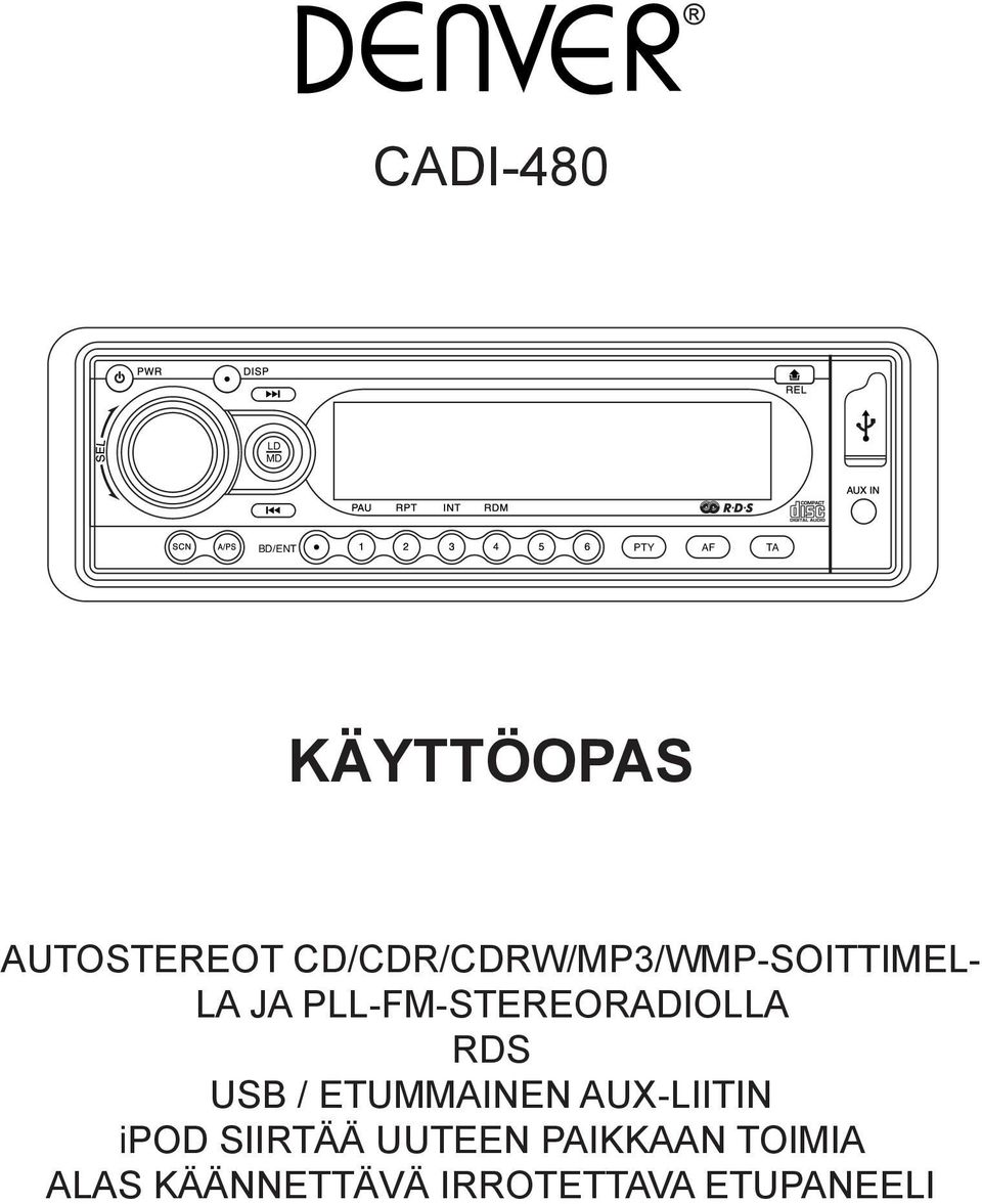 18 19 0 1 3 7 5 6 5 RDS USB / Etummainen (1-6) aux-liitin ipod