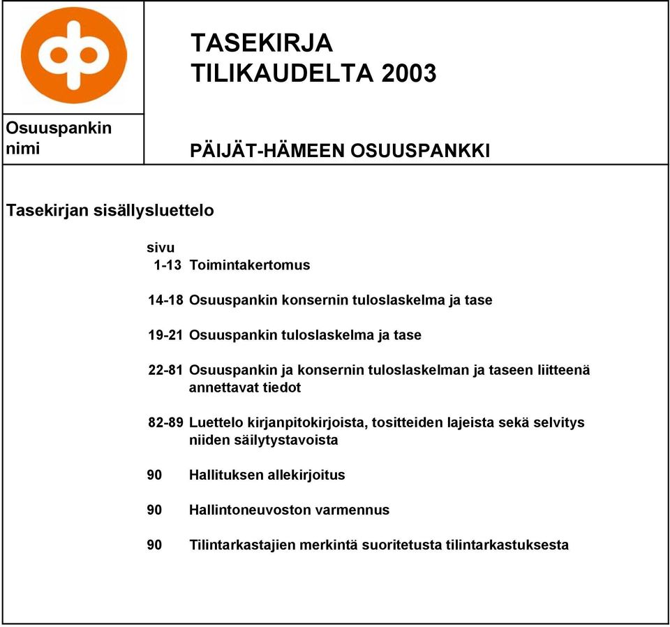 tuloslaskelman ja taseen liitteenä annettavat tiedot 82-89 Luettelo kirjanpitokirjoista, tositteiden lajeista sekä selvitys