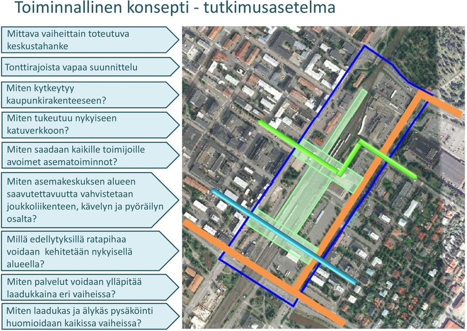 Miten asemakeskuksen alueen saavutettavuutta vahvistetaan joukkoliikenteen, kävelyn ja pyöräilyn osalta?