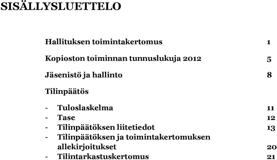 Tuloslaskelma 11 - Tase 12 - Tilinpäätöksen liitetiedot 13 -