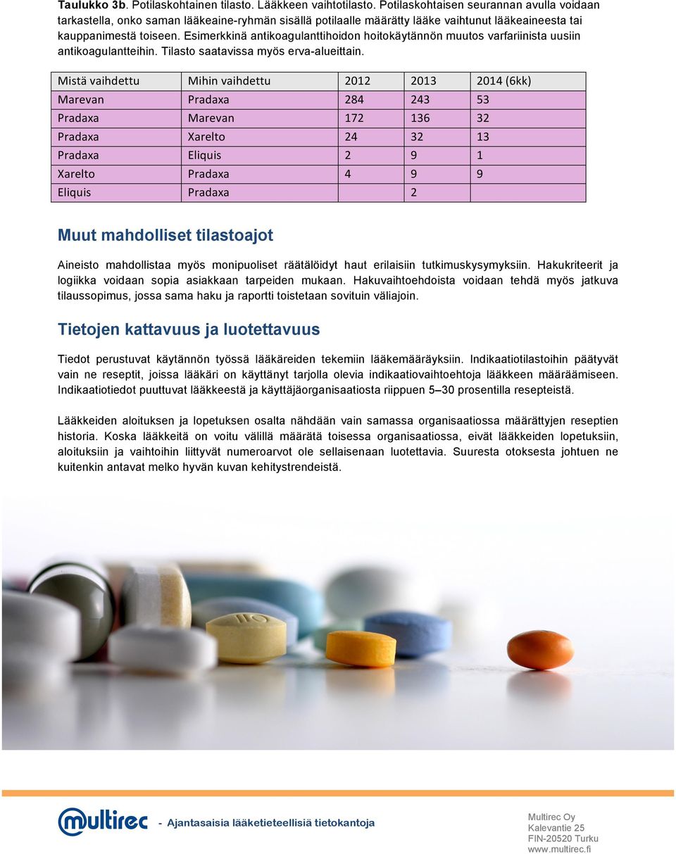 Esimerkkinä antikoagulanttihoidon hoitokäytännön muutos varfariinista uusiin antikoagulantteihin. Tilasto saatavissa myös erva-alueittain.