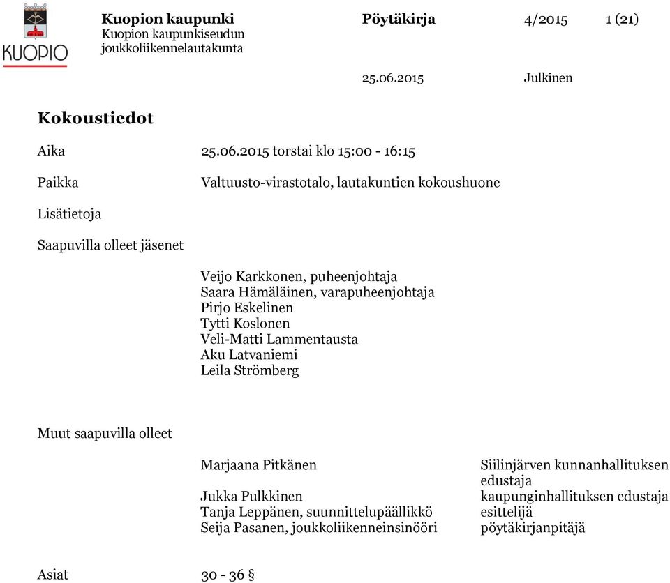 Koslonen Veli-Matti Lammentausta Aku Latvaniemi Leila Strömberg Muut saapuvilla olleet Marjaana Pitkänen Jukka Pulkkinen Tanja Leppänen,