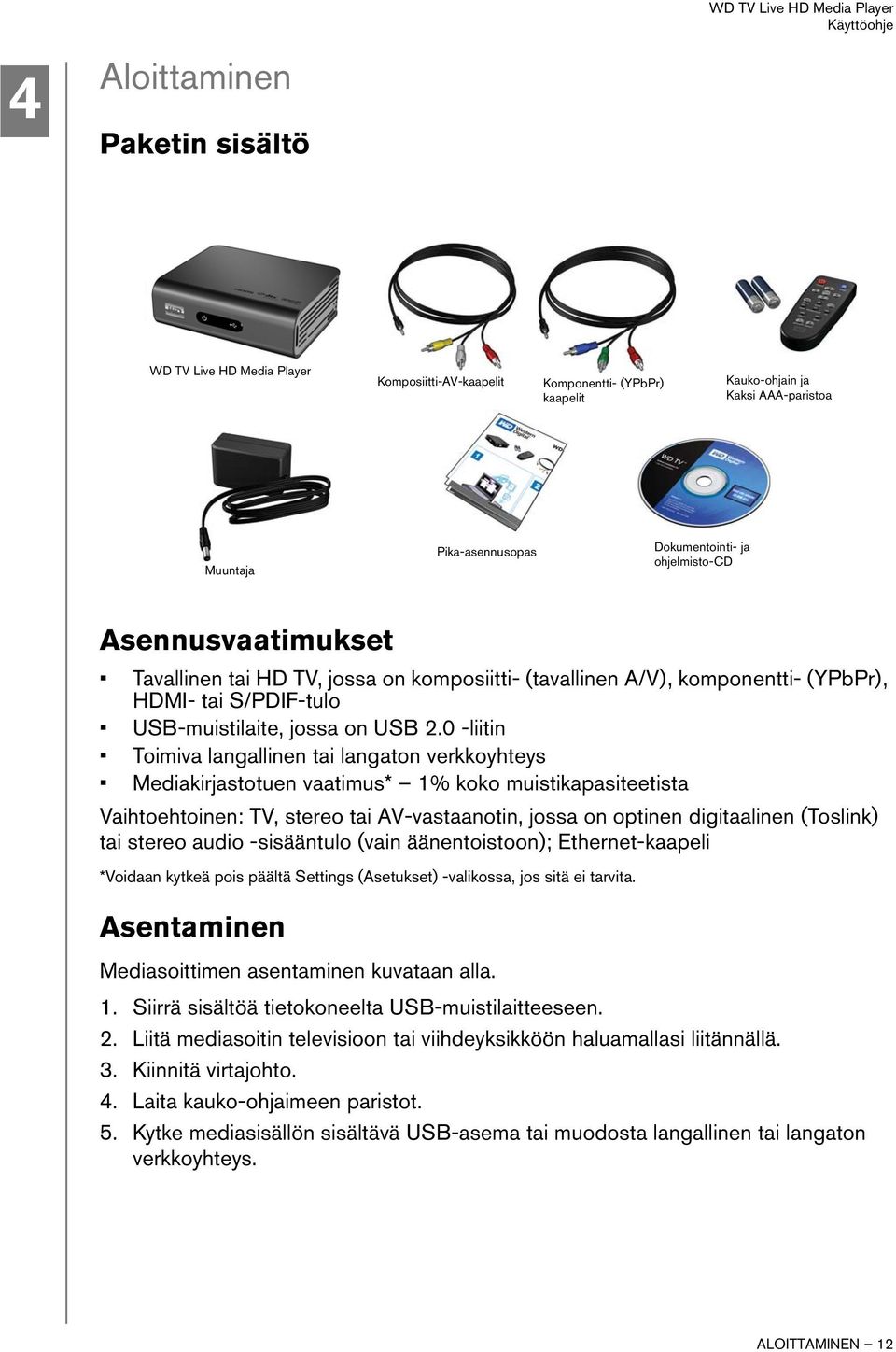 0 -liitin Toimiva langallinen tai langaton verkkoyhteys Mediakirjastotuen vaatimus* 1% koko muistikapasiteetista Vaihtoehtoinen: TV, stereo tai AV-vastaanotin, jossa on optinen digitaalinen (Toslink)