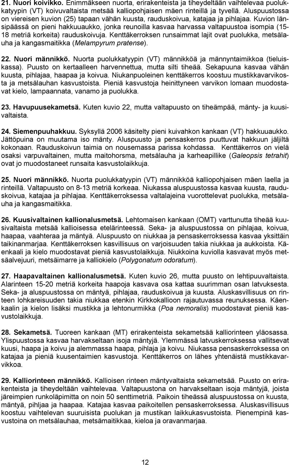 Kuvion länsipäässä on pieni hakkuuaukko, jonka reunoilla kasvaa harvassa valtapuustoa isompia (15-18 metriä korkeita) rauduskoivuja.