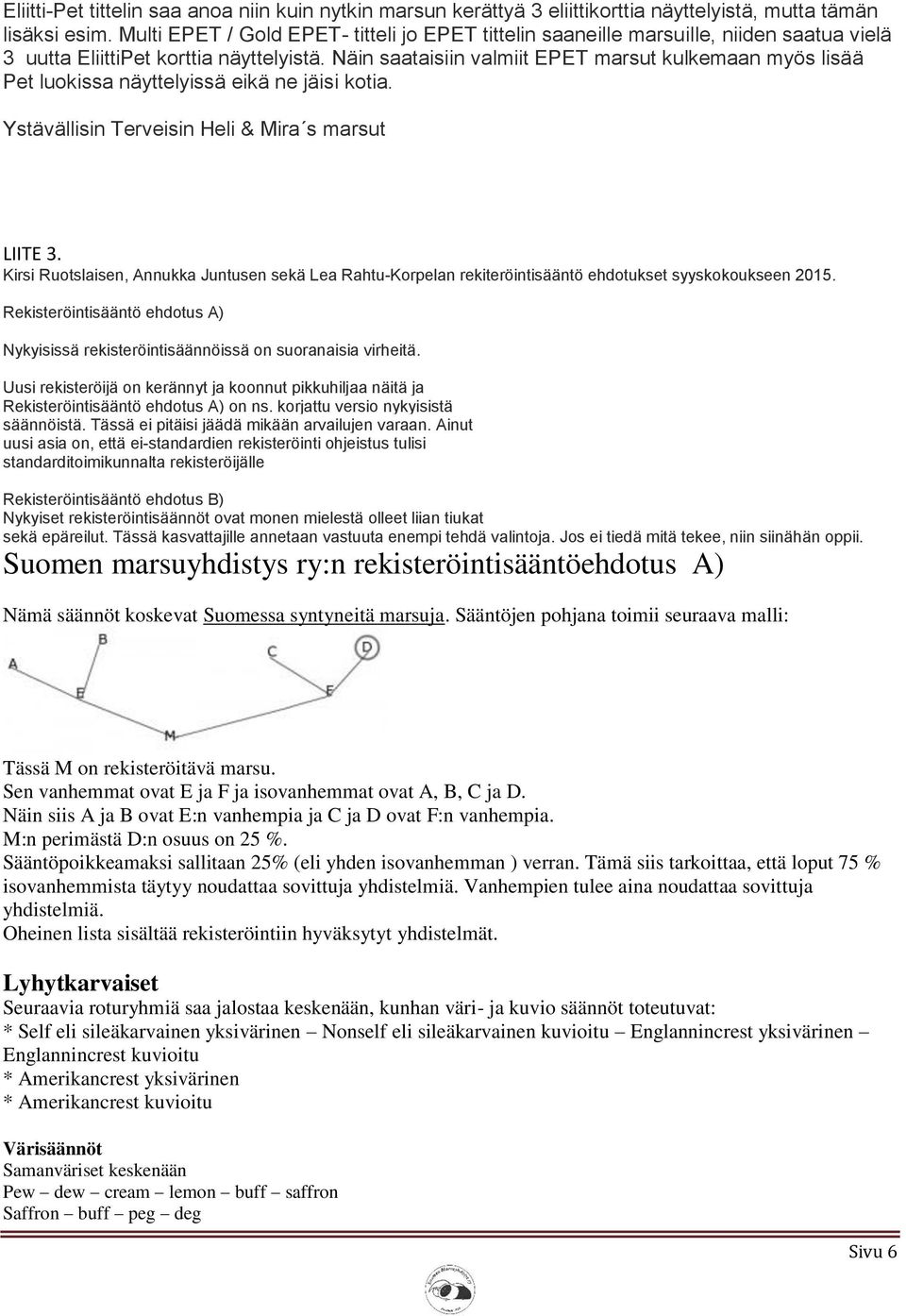 Näin saataisiin valmiit EPET marsut kulkemaan myös lisää Pet luokissa näyttelyissä eikä ne jäisi kotia. Ystävällisin Terveisin Heli & Mira s marsut LIITE 3.