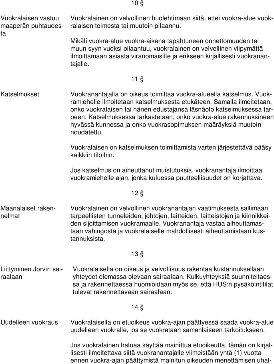 vuokranantajalle. 11 Katselmukset Vuokranantajalla on oikeus toimittaa vuokra-alueella katselmus. Vuokramiehelle ilmoitetaan katselmuksesta etukäteen.