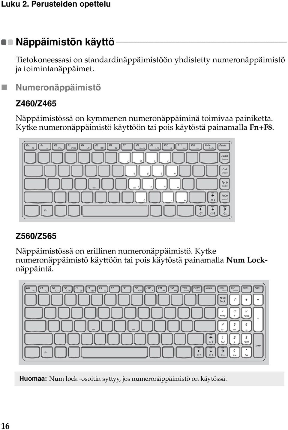 - - - - - - - - - - - - - - Tietokoneessasi on standardinäppäimistöön yhdistetty numeronäppäimistö ja toimintanäppäimet.