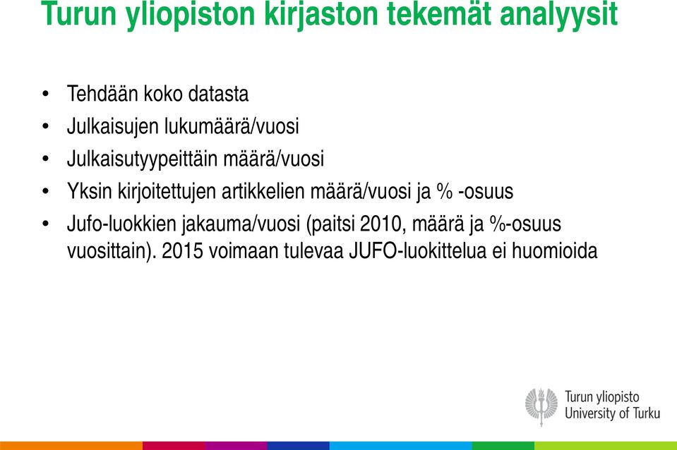 kirjoitettujen artikkelien määrä/vuosi ja % -osuus Jufo-luokkien