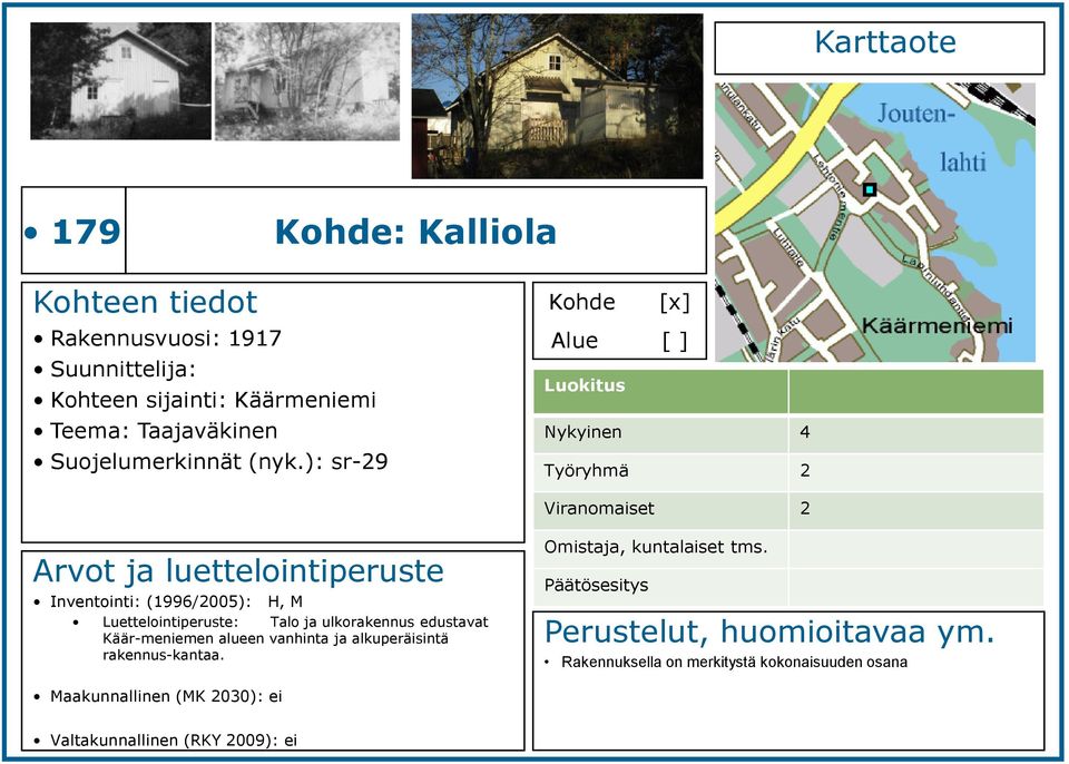 Luettelointiperuste: Talo ja ulkorakennus edustavat