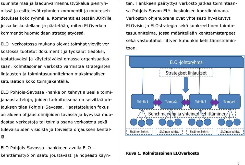 ELO -verkostossa mukana olevat toimijat vievät verkostossa tuotetut dokumentit ja työkalut tiedoksi, testattavaksi ja käytettäväksi omassa organisaatiossaan.