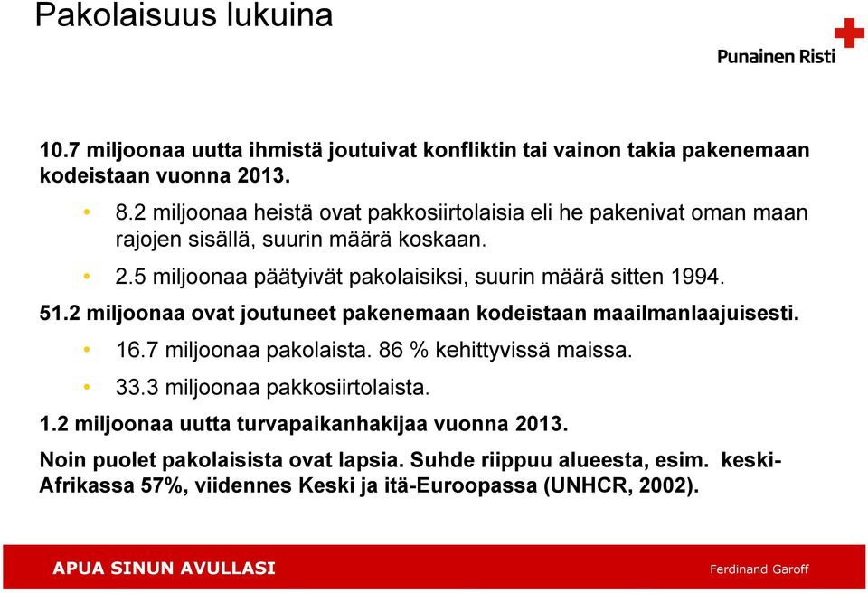 5 miljoonaa päätyivät pakolaisiksi, suurin määrä sitten 1994. 51.2 miljoonaa ovat joutuneet pakenemaan kodeistaan maailmanlaajuisesti. 16.7 miljoonaa pakolaista.