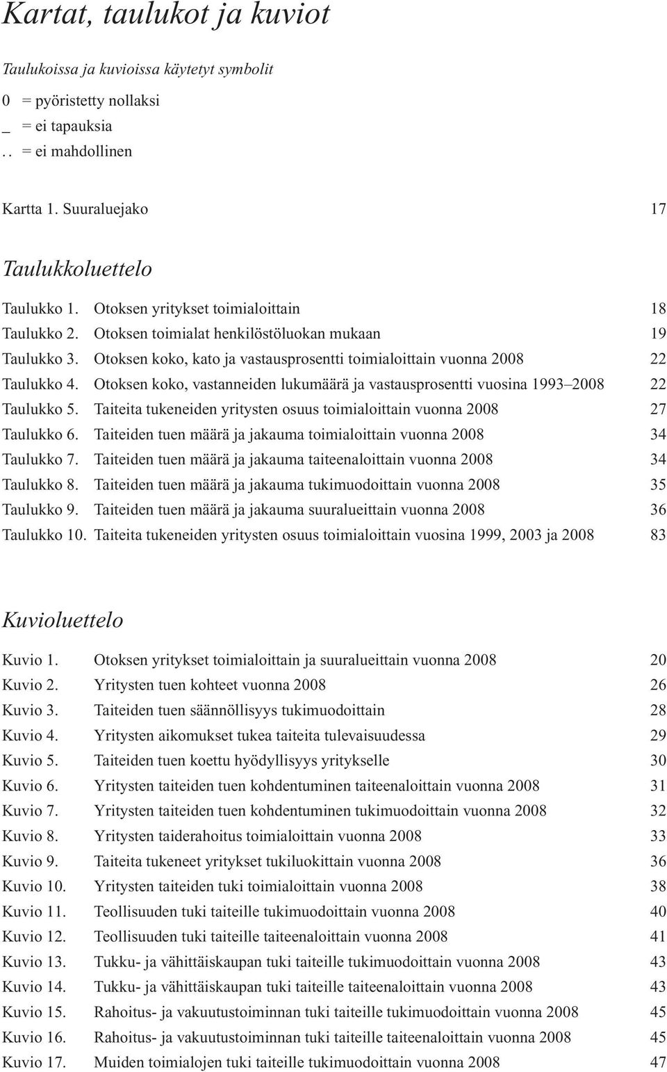 Otoksen koko, vastanneiden lukumäärä ja vastausprosentti vuosina 1993 2008 22 Taulukko 5. Taiteita tukeneiden yritysten osuus toimialoittain vuonna 2008 27 Taulukko 6.