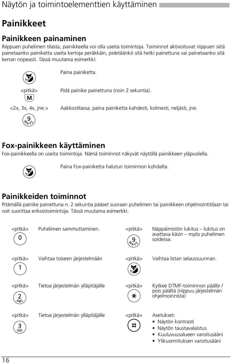 <pitkä> <2x, 3x, 4x, jne.> W 9 Z Y Pidä painike painettuna (noin 2 sekuntia). Aakkostilassa, paina painiketta kahdesti, kolmesti, neljästi, jne.