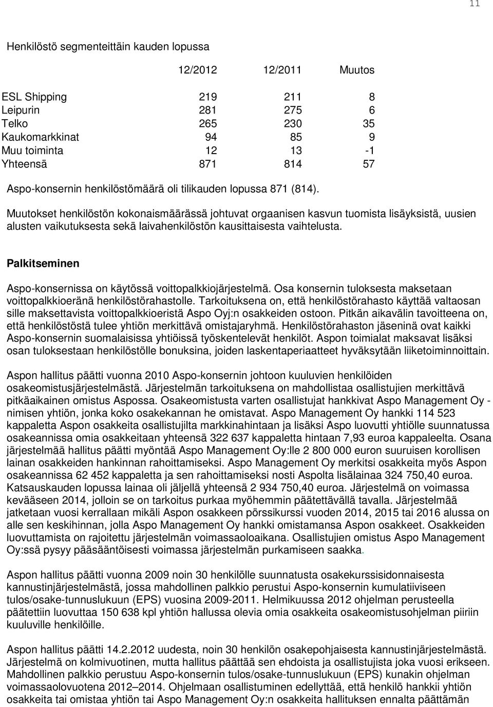 Muutokset henkilöstön kokonaismäärässä johtuvat orgaanisen kasvun tuomista lisäyksistä, uusien alusten vaikutuksesta sekä laivahenkilöstön kausittaisesta vaihtelusta.