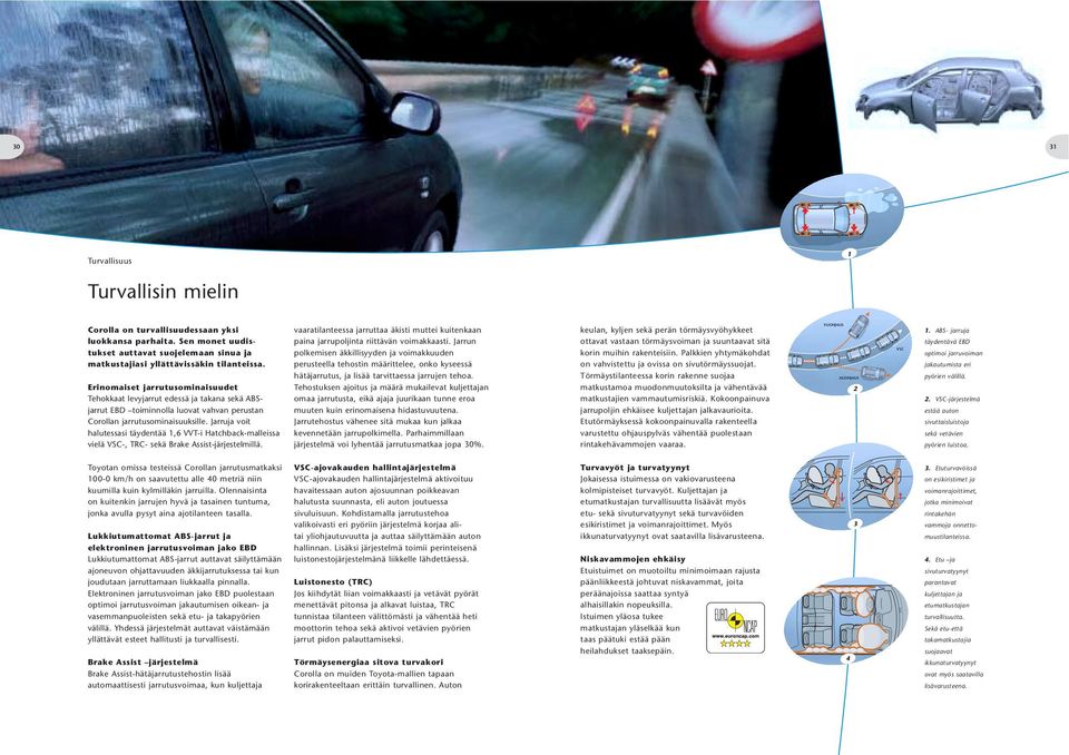 Jarruja voit halutessasi täydentää 1,6 VVT-i Hatchback-malleissa vielä VSC-, TRC- sekä Brake Assist-järjestelmillä.